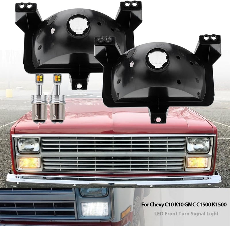 Mingrui test OEM Front Turn Signal Lights for 83-86 Chevy C/K C10 C20 C30 K10 K20 K30 GMC C1500 K1500 Amber Bumper Signal & White Parking Light Corner Marker OEM# 915908 GM2520122 Clear Lens With 2Pcs Led Bulbs - Image 3